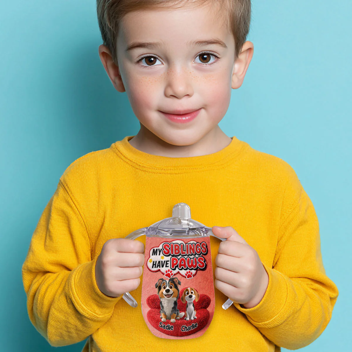 My Sibling - Personalized Custom 3D Effect Sippy Cup With Handles - Image 3