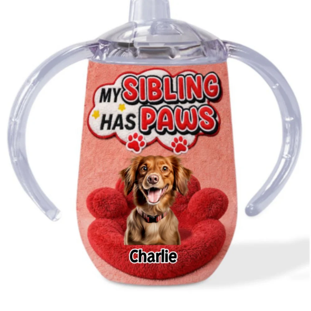 My Sibling Photo - Personalized Custom 3D Effect Sippy Cup With Handles - Image 2