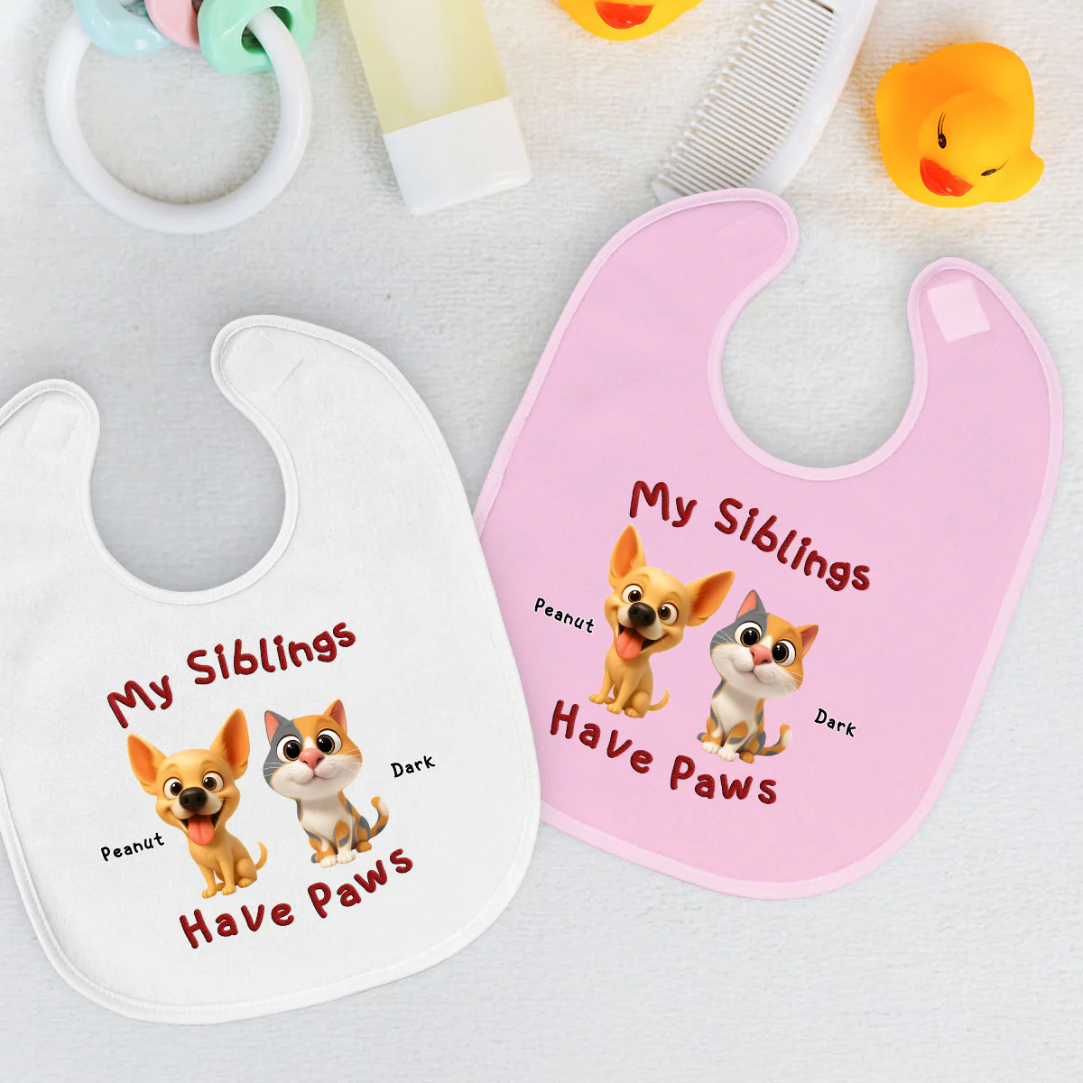 My Siblings Have Lovely Paws - Personalized Custom Baby Bib - Image 3