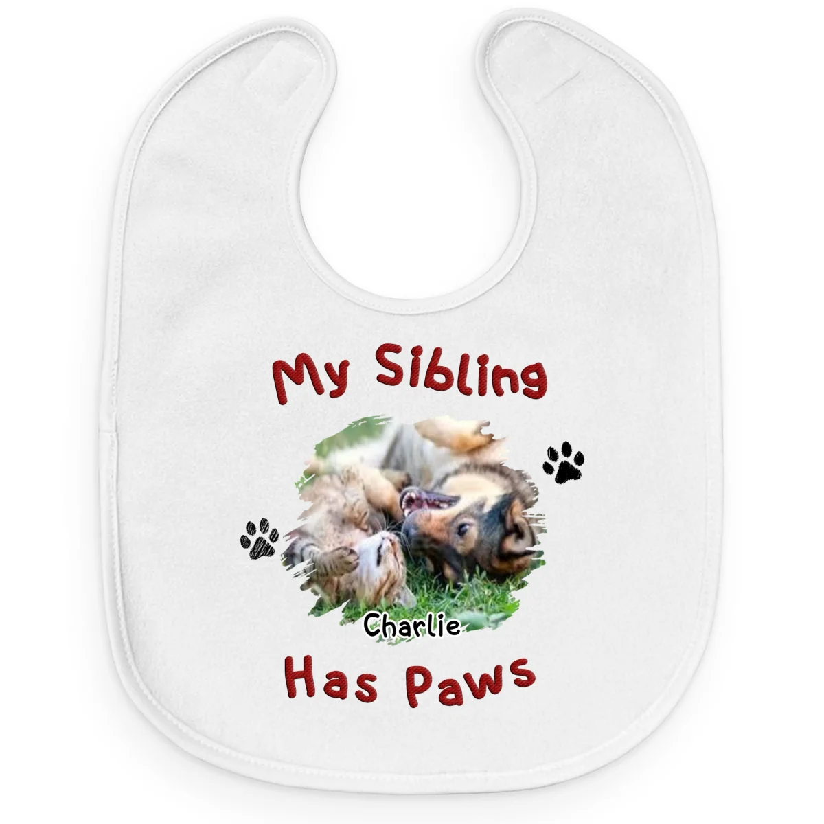 My Siblings Have Lovely Paws Photo - Personalized Custom Baby Bib - Image 3