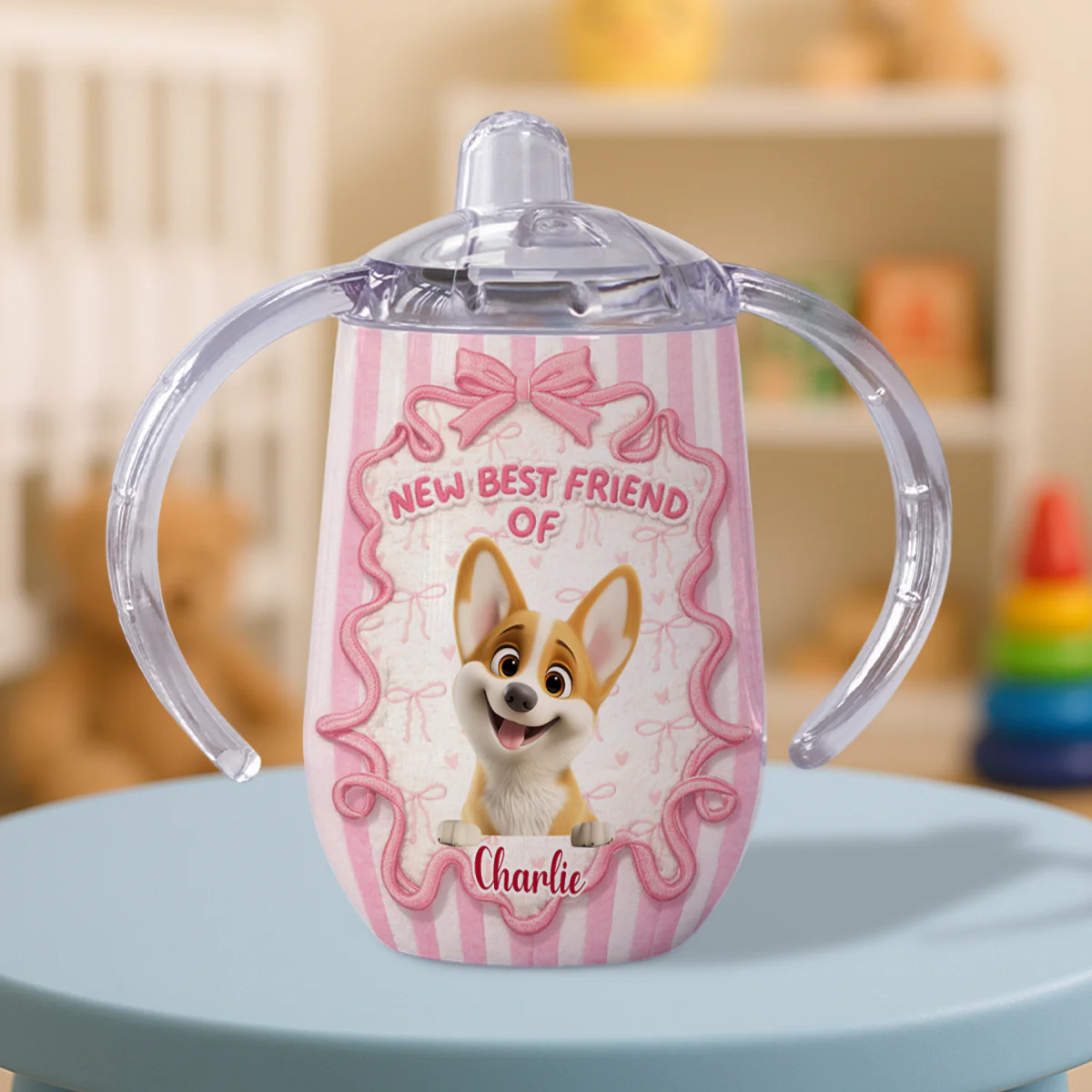 New Best Friend - Personalized Custom 3D Effect Sippy Cup With Handles