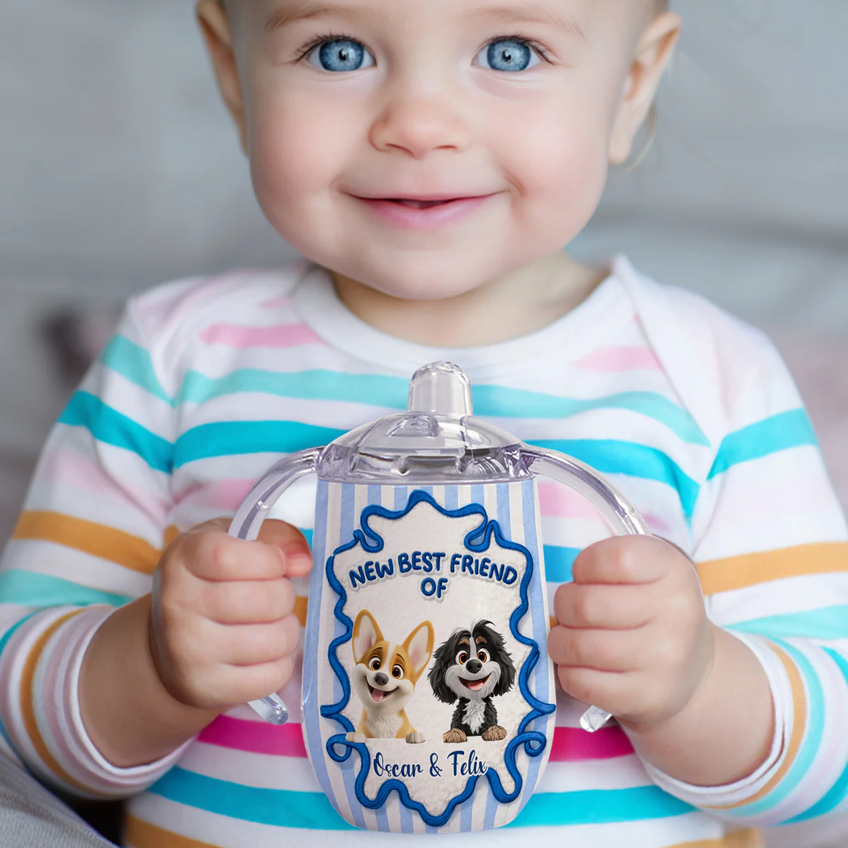 New Best Friend - Personalized Custom 3D Effect Sippy Cup With Handles - Image 2
