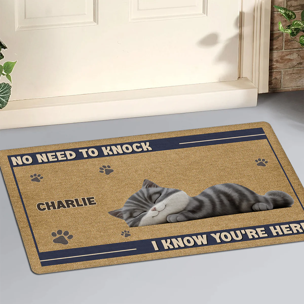 No Need To Knock Cat Ver - Personalized Custom Doormat - Image 2