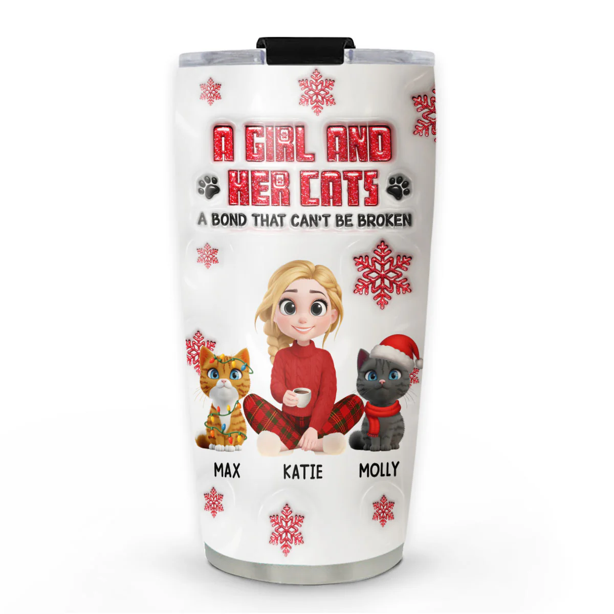 No Space Between Us Cat Ver - Personalized Custom 3D Inflated Effect Tumbler