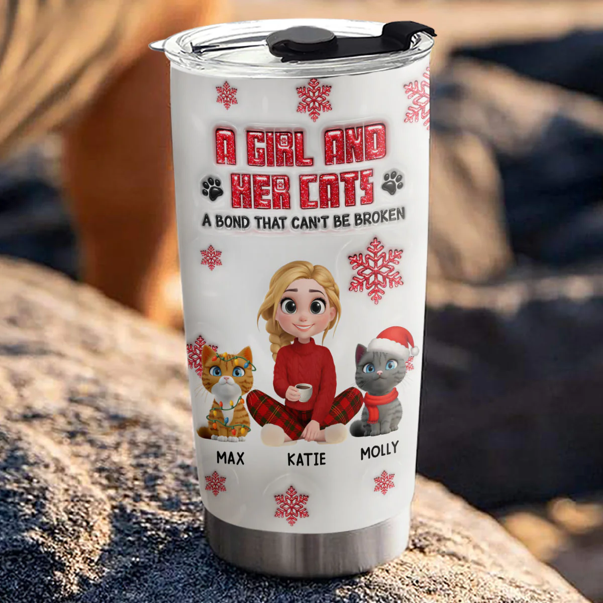 No Space Between Us Cat Ver - Personalized Custom 3D Inflated Effect Tumbler - Image 3