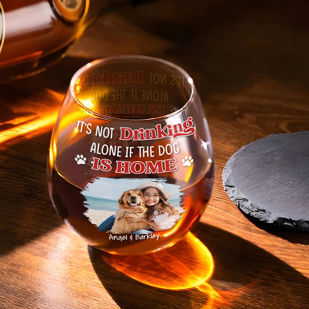 Not Drinking Alone Photo - Personalized Custom Wine Glass - Image 2