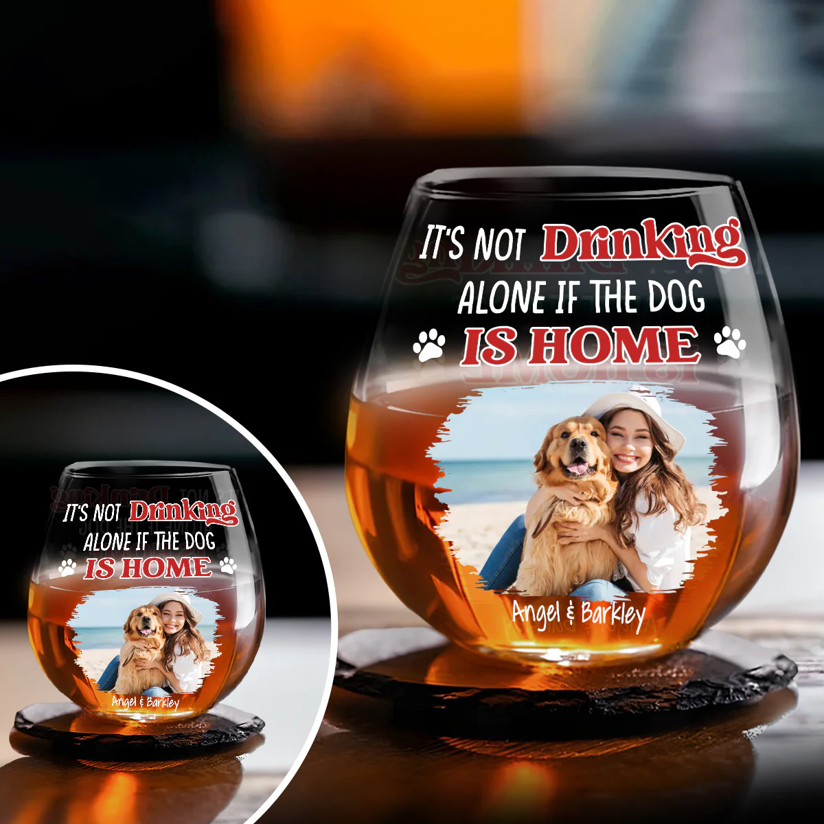 Not Drinking Alone Photo - Personalized Custom Wine Glass - Image 3