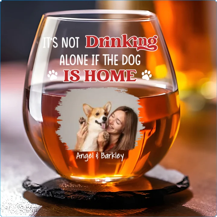 Not Drinking Alone Photo - Personalized Custom Wine Glass - Image 4