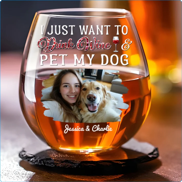 Not Drinking Alone Photo Version 2 - Personalized Custom Wine Glass - Image 2