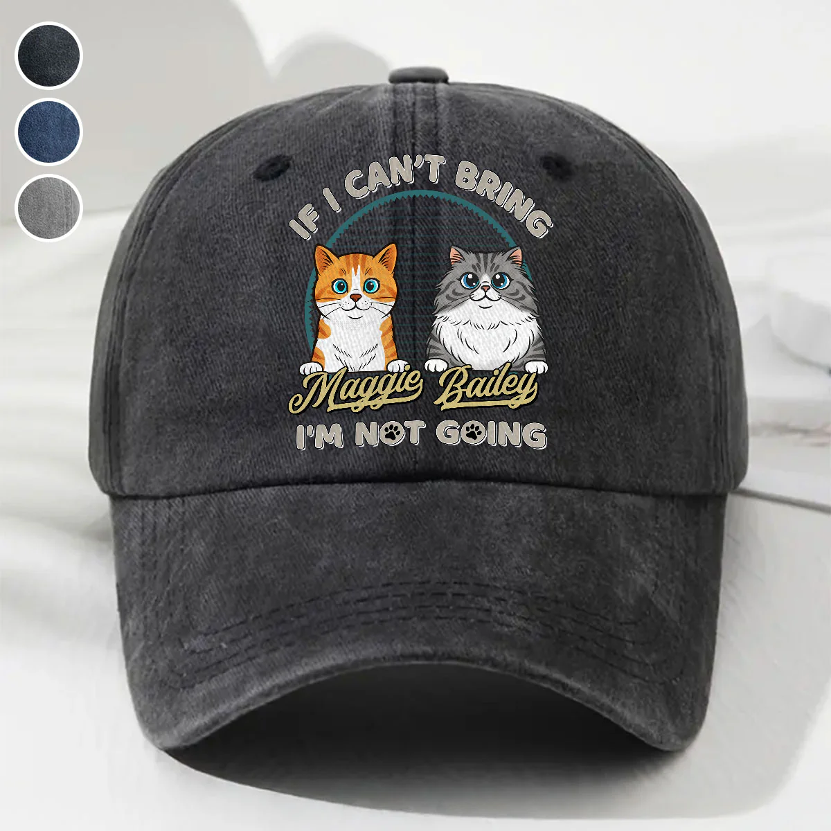 Not Going Without My Cat Retro Ver - Personalized Custom Vintage Washed Denim Cap
