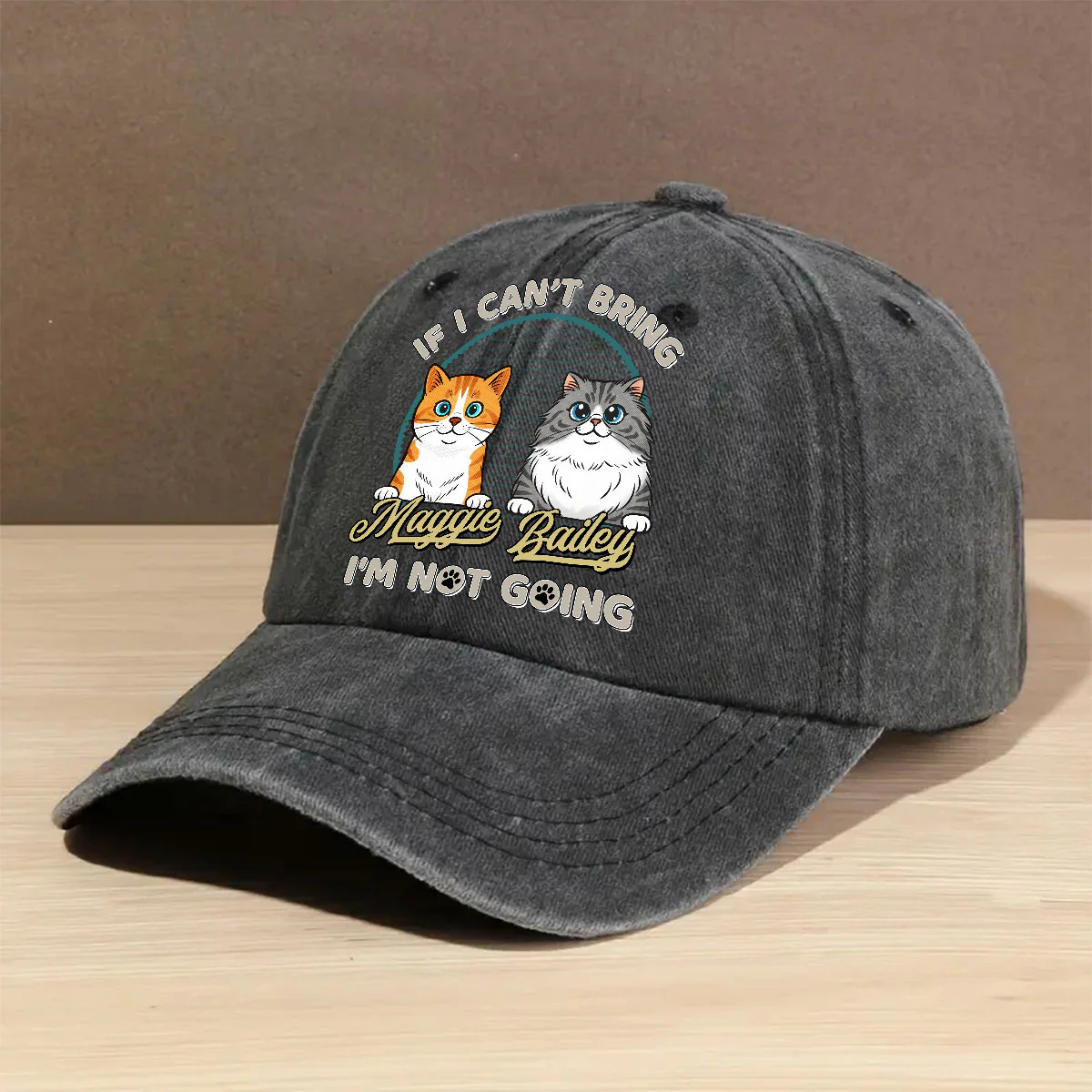 Not Going Without My Cat Retro Ver - Personalized Custom Vintage Washed Denim Cap - Image 2