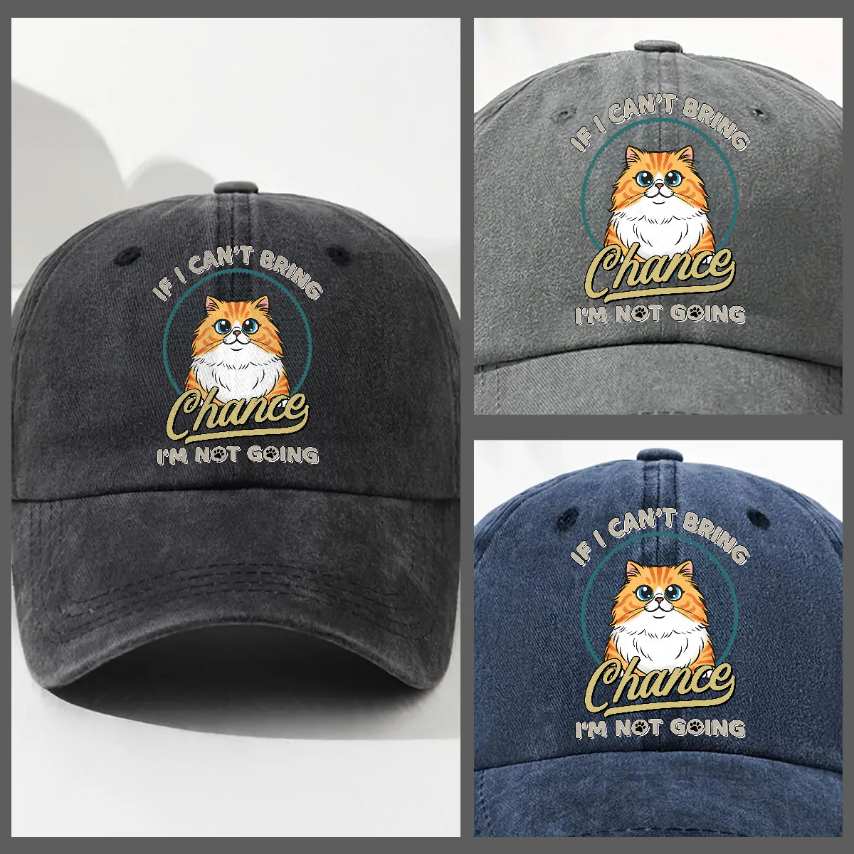 Not Going Without My Cat Retro Ver - Personalized Custom Vintage Washed Denim Cap - Image 3