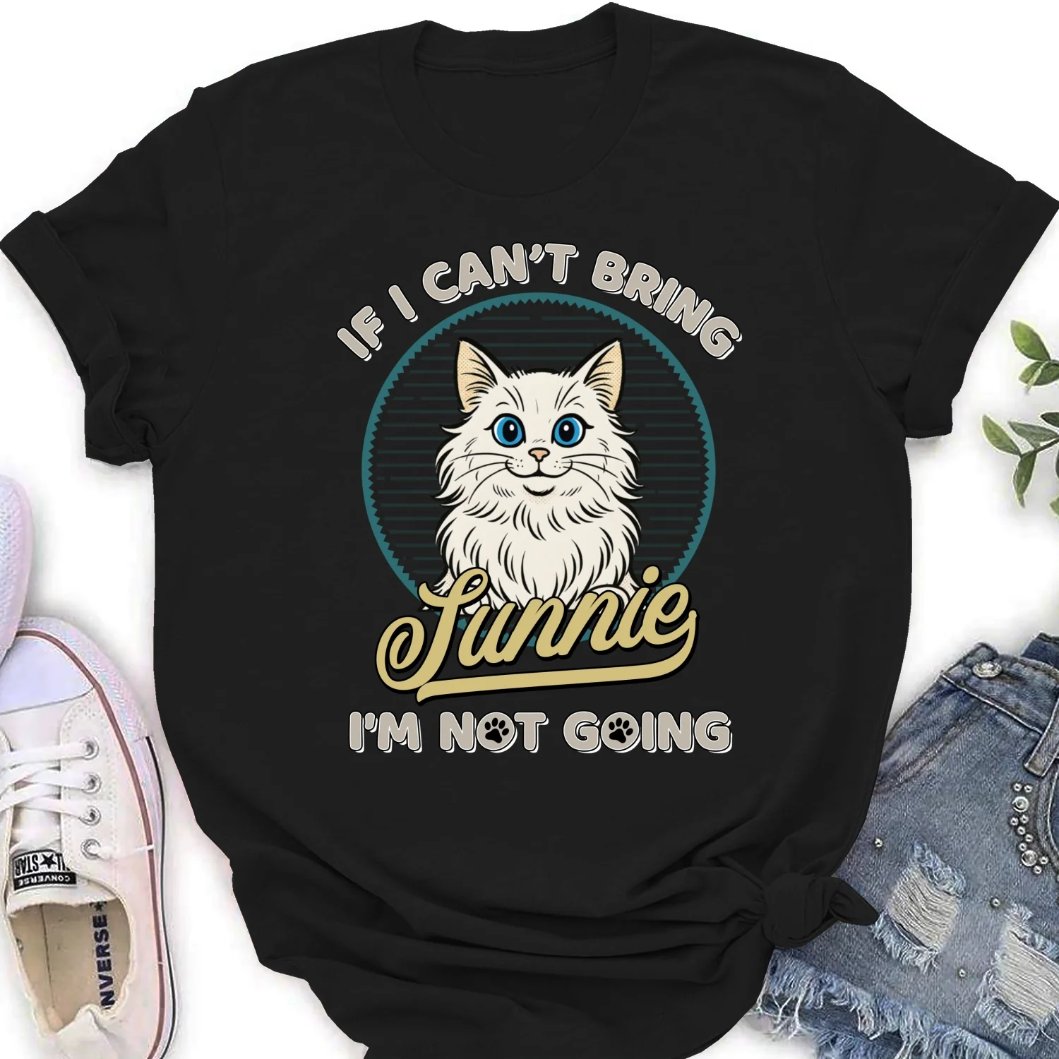 Not Going Without My Cats Retro Ver - Personalized Custom Women's T-Shirt - Image 6