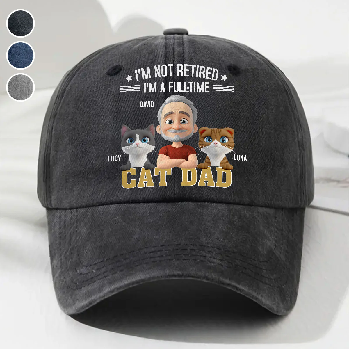 Not Retire Yet Cat Ver - Personalized Custom Vintage Washed Denim Cap