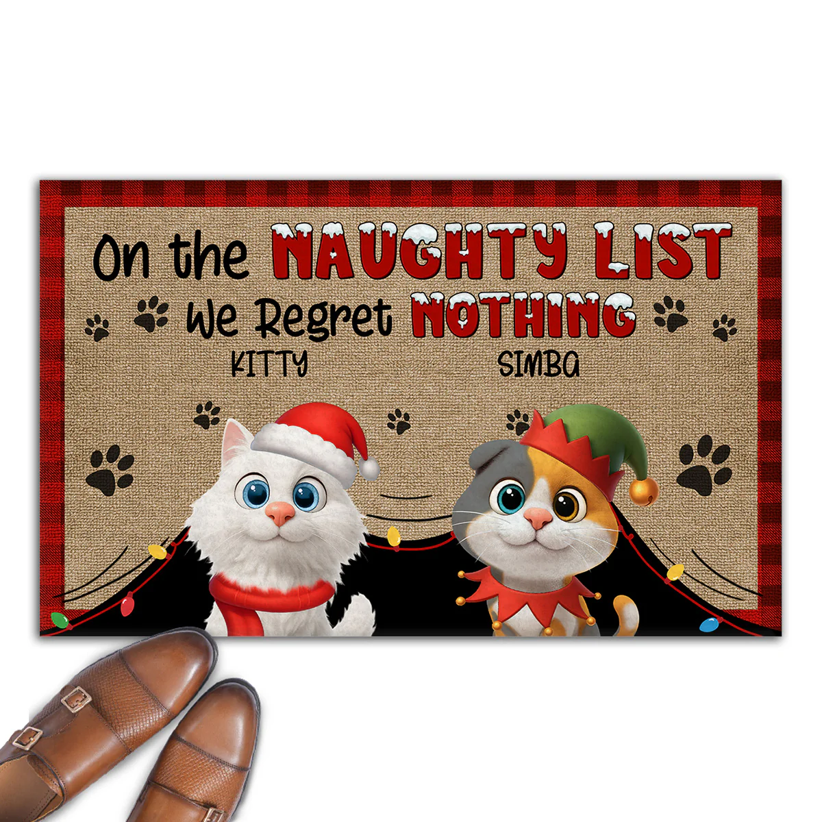 On Naughty List Cat Version - Personalized Custom Doormat