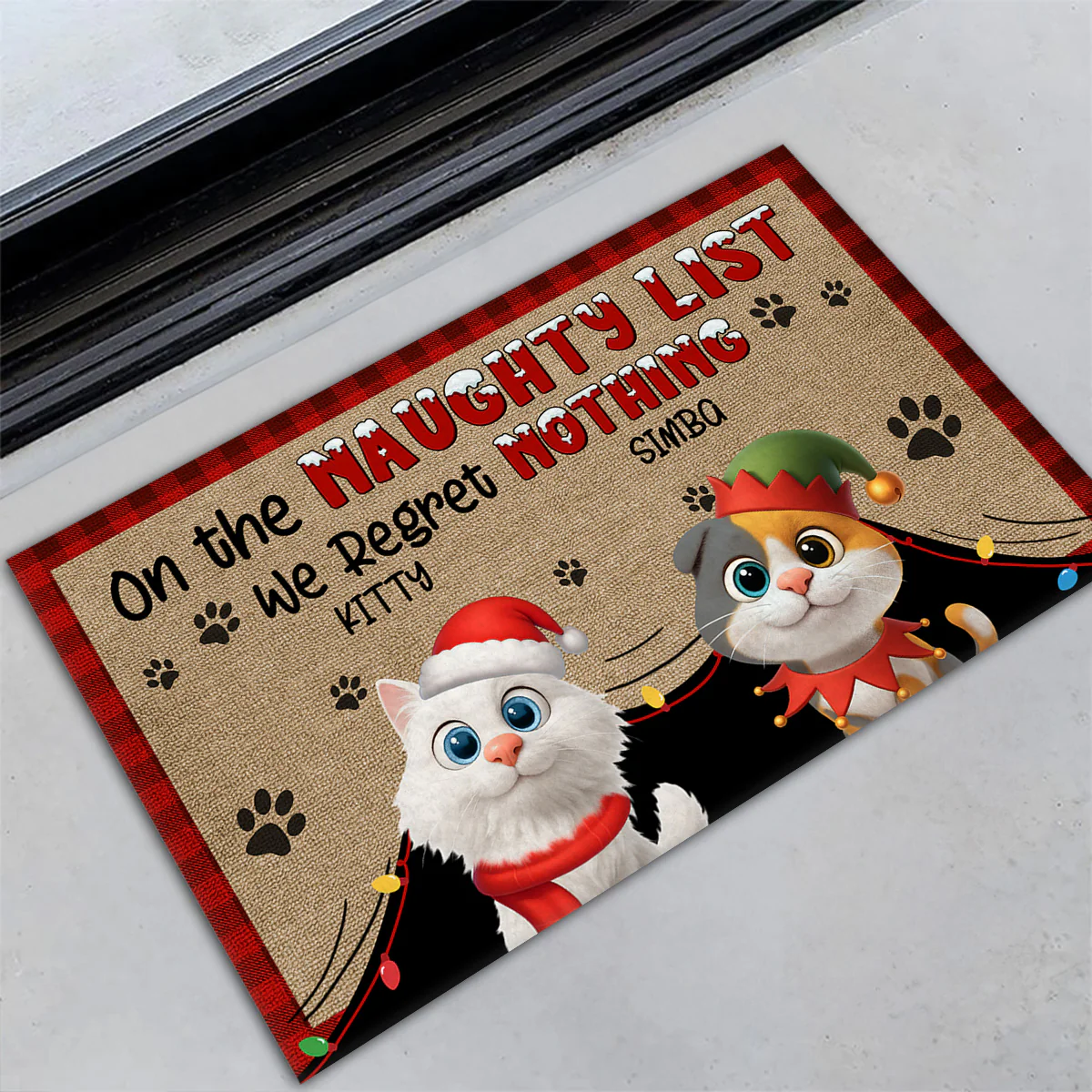 On Naughty List Cat Version - Personalized Custom Doormat - Image 3
