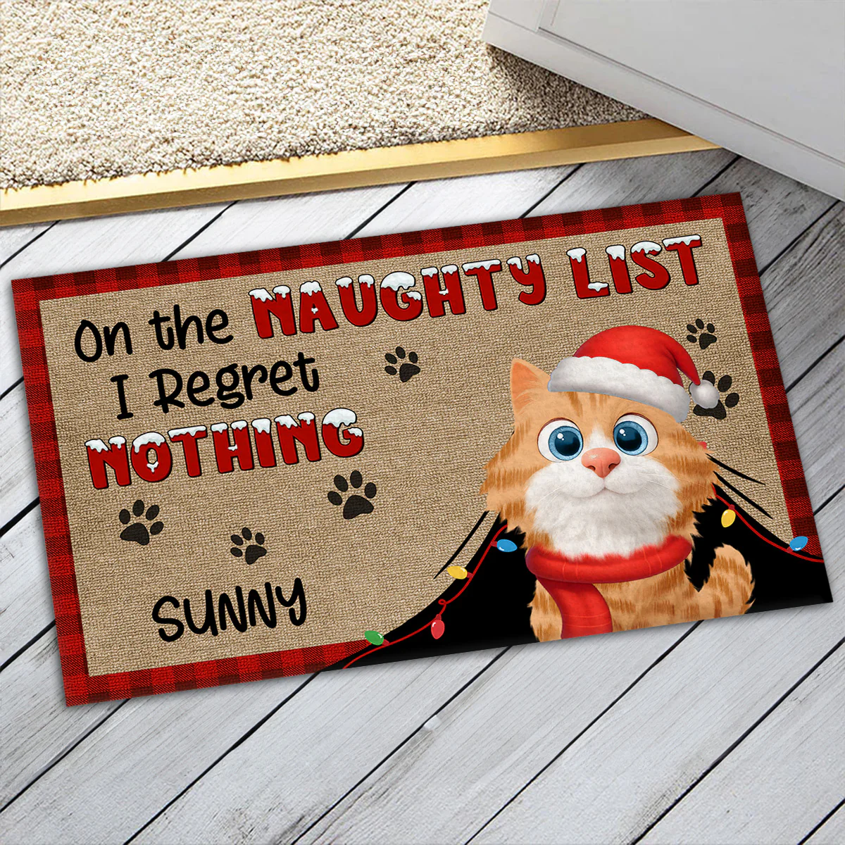 On Naughty List Cat Version - Personalized Custom Doormat - Image 5