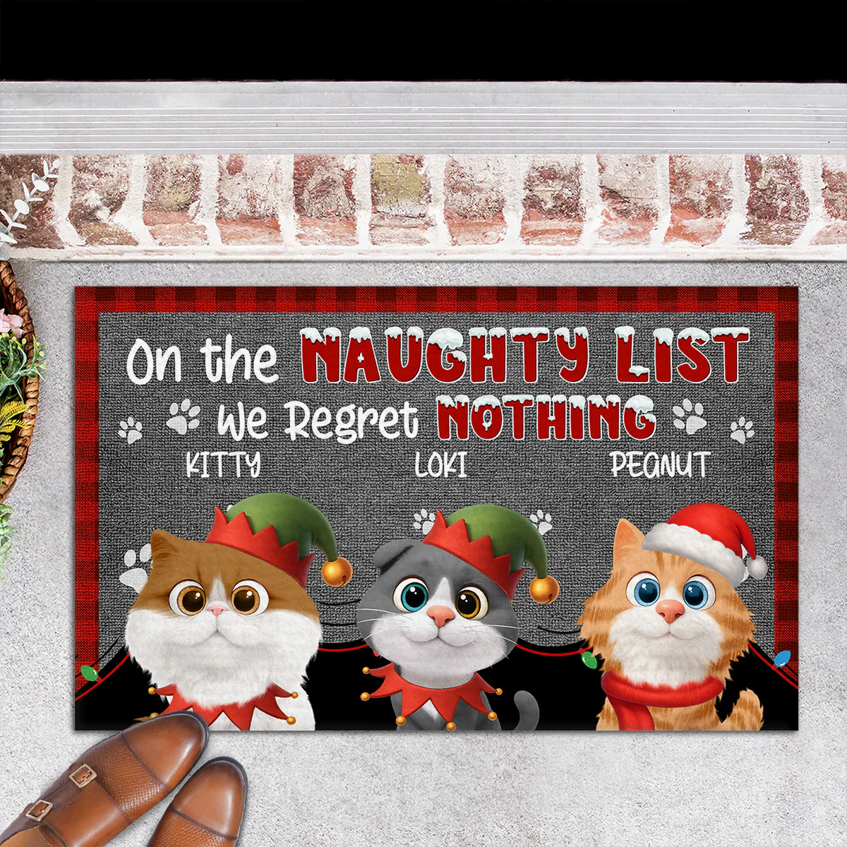 On Naughty List Cat Version - Personalized Custom Doormat - Image 6