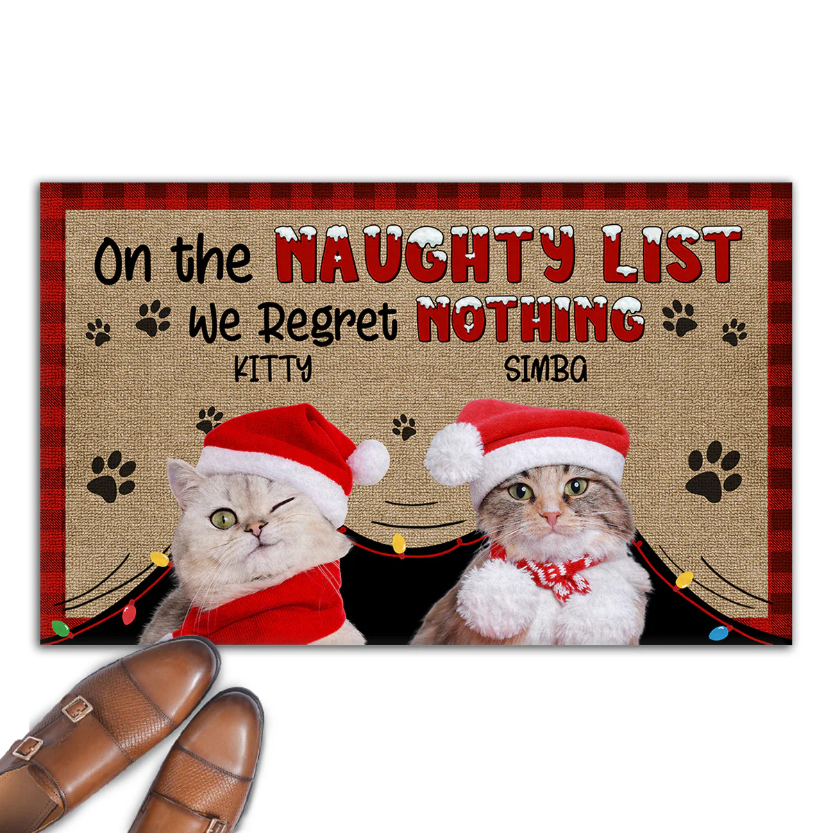 On Naughty List Cat Version Photo- Personalized Custom Doormat