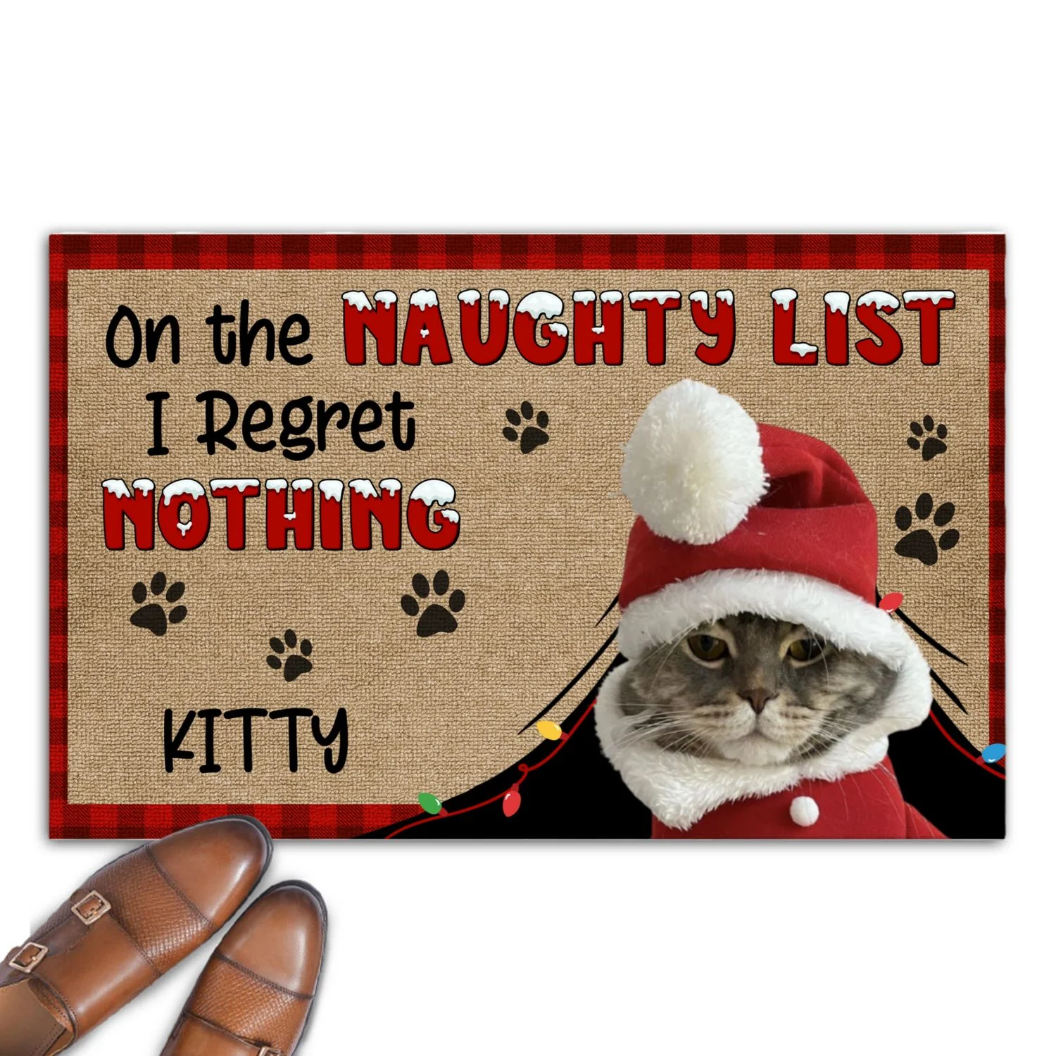 On Naughty List Cat Version Photo- Personalized Custom Doormat - Image 3