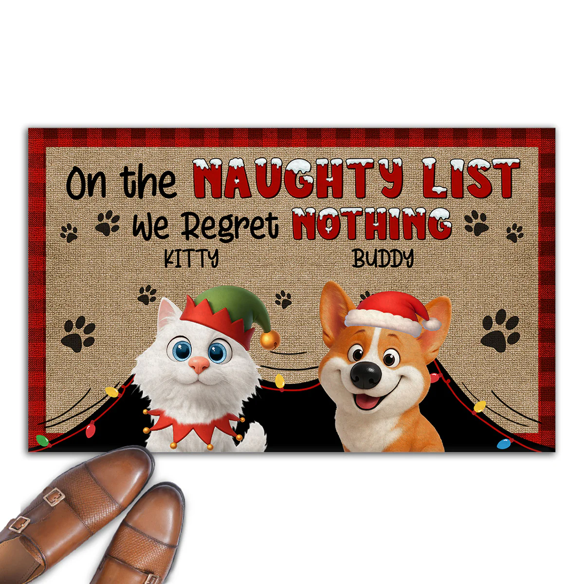 On Naughty List Pet Version - Personalized Custom Doormat