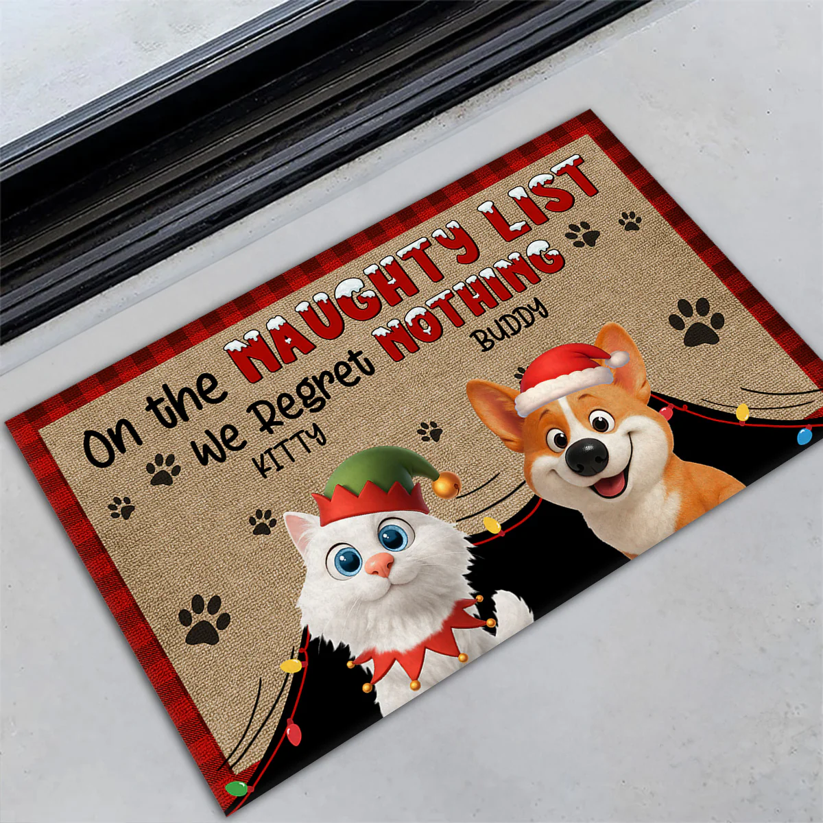 On Naughty List Pet Version - Personalized Custom Doormat - Image 3