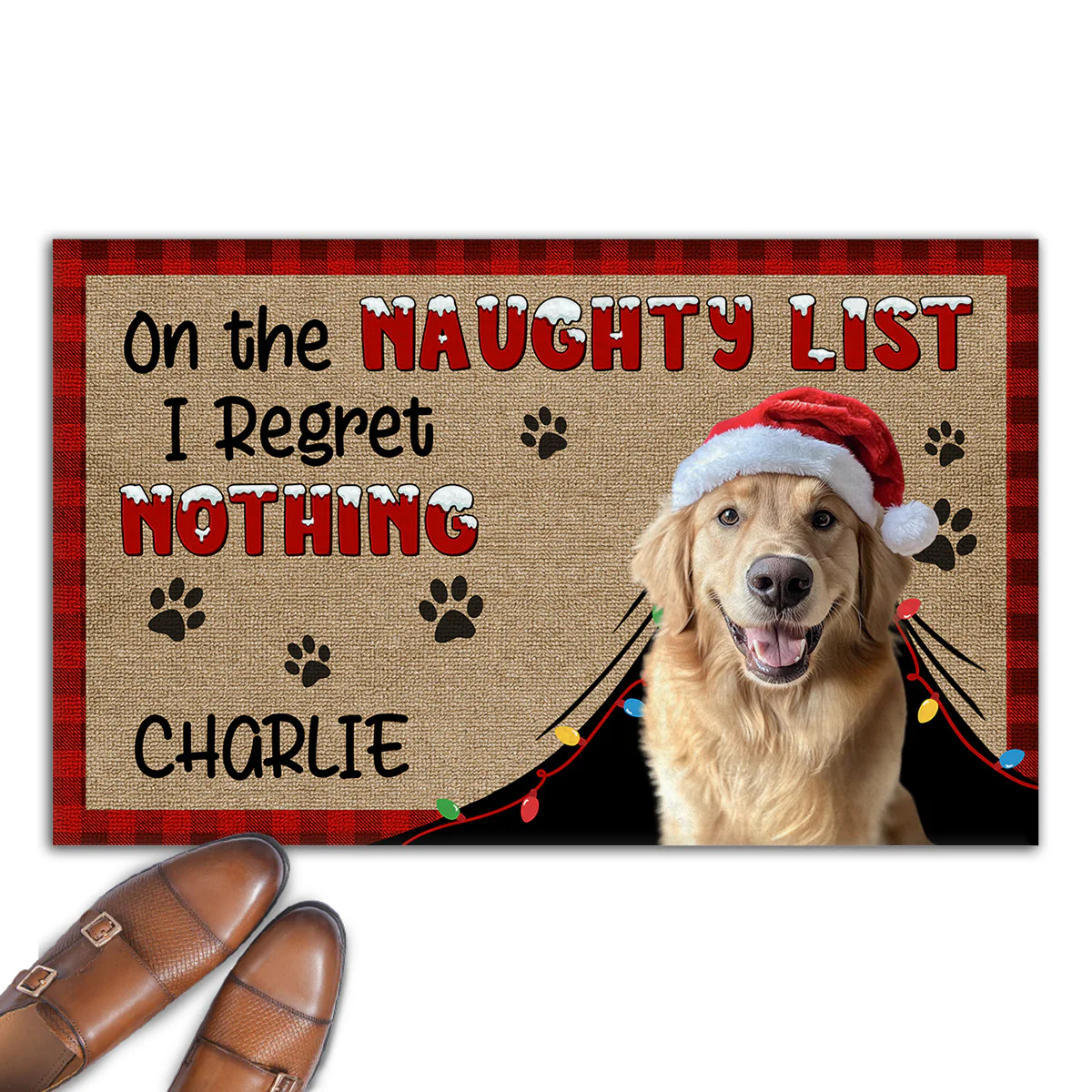 On Naughty List  Photo - Personalized Custom Doormat