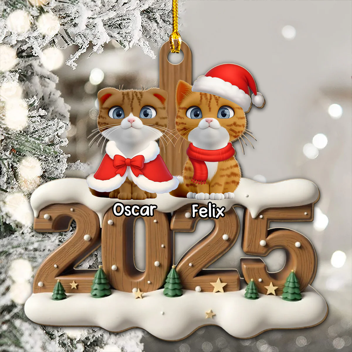 Only Cats This Year - Personalized Custom 3D Effect Wood Ornament - Image 3