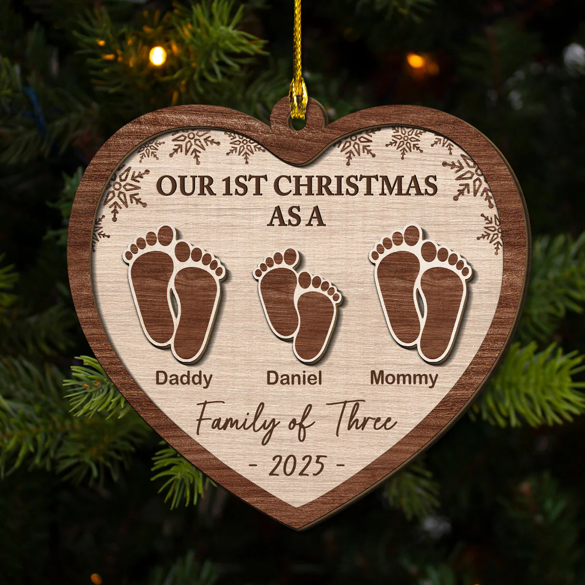 Our 1st Christmas - Personalized Custom Freeshape 2-Layered Wood Ornament - Image 3