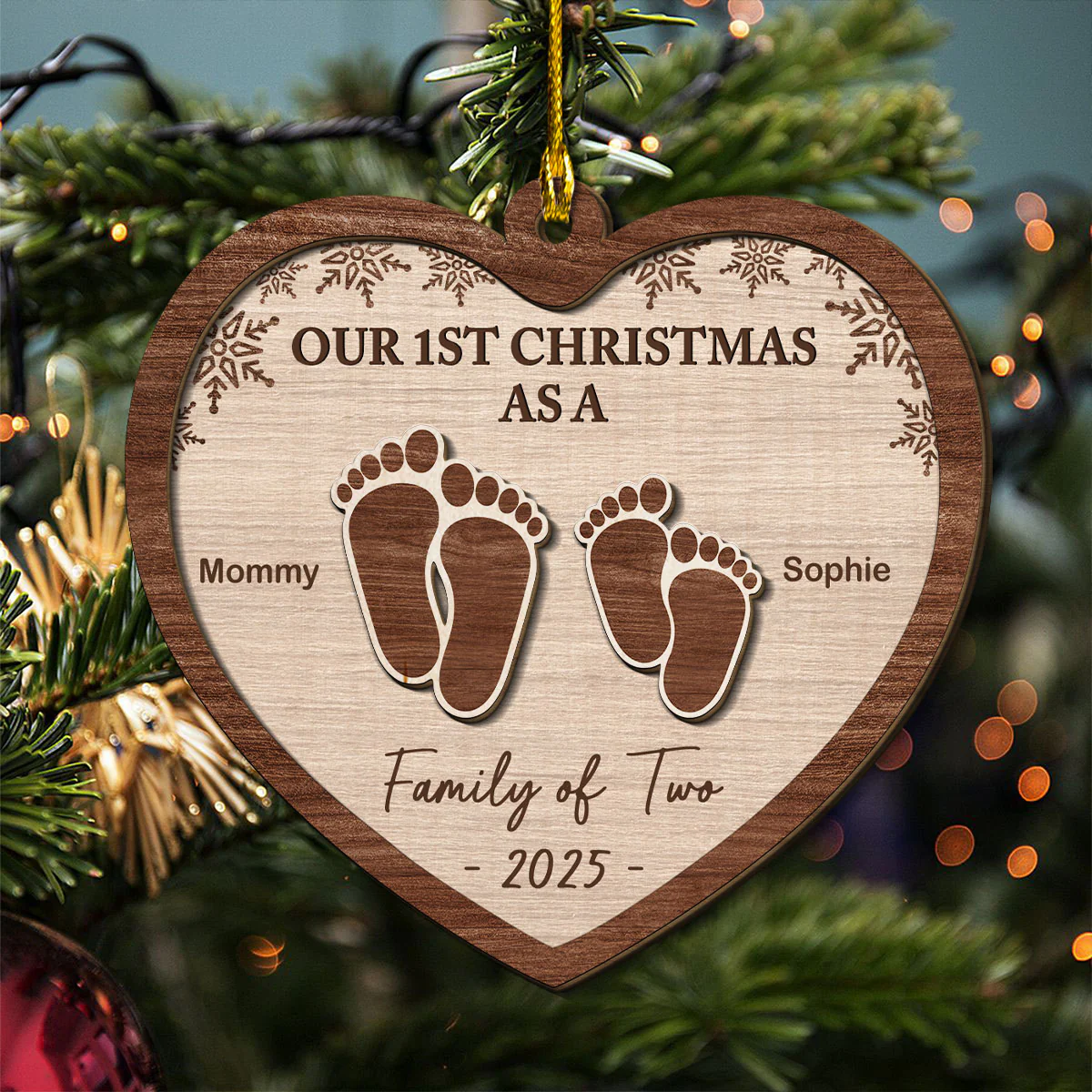 Our 1st Christmas - Personalized Custom Freeshape 2-Layered Wood Ornament - Image 4