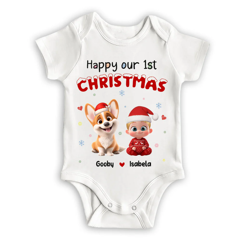 Our Christmas With New Friends - Personalized Custom Baby Onesie