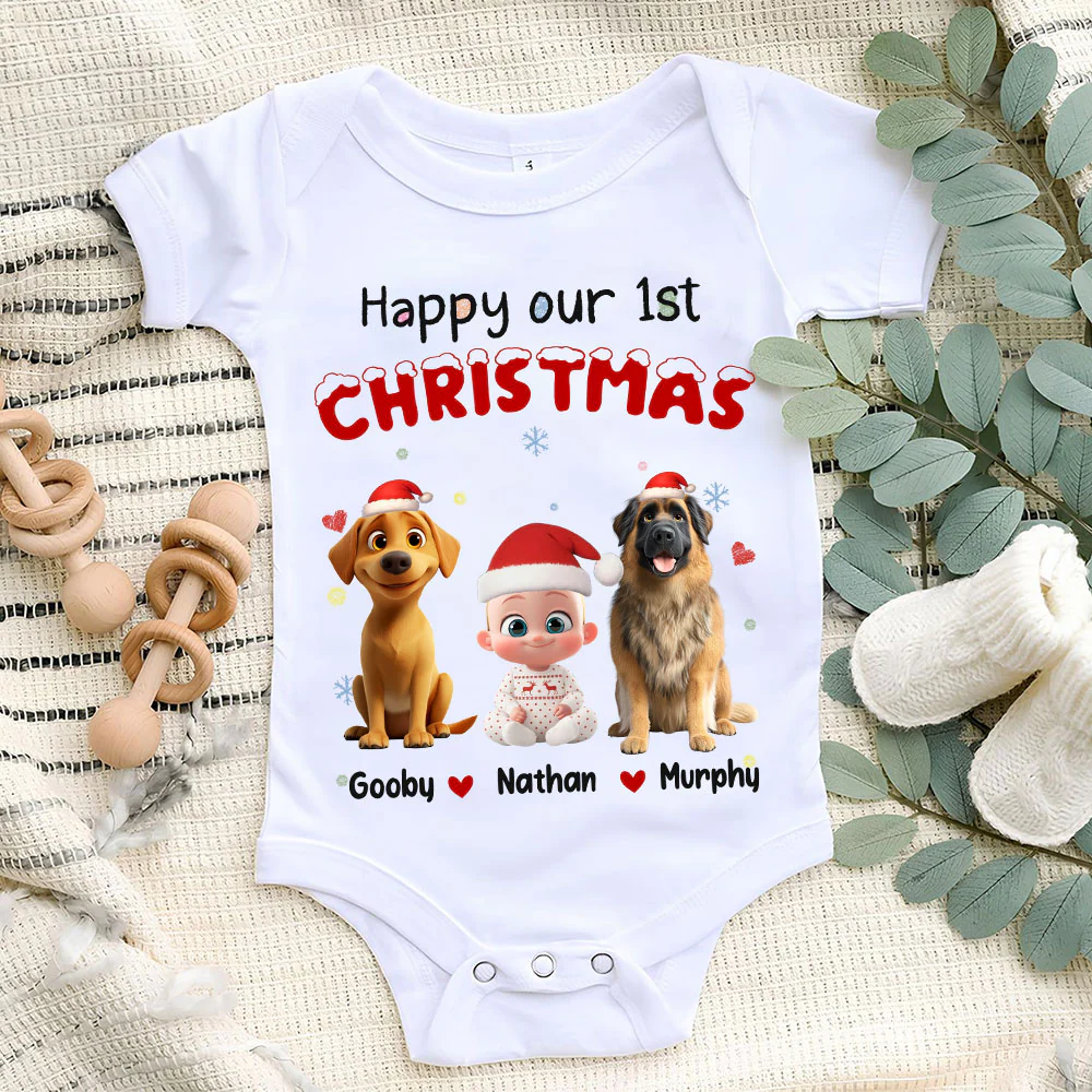 Our Christmas With New Friends - Personalized Custom Baby Onesie - Image 2