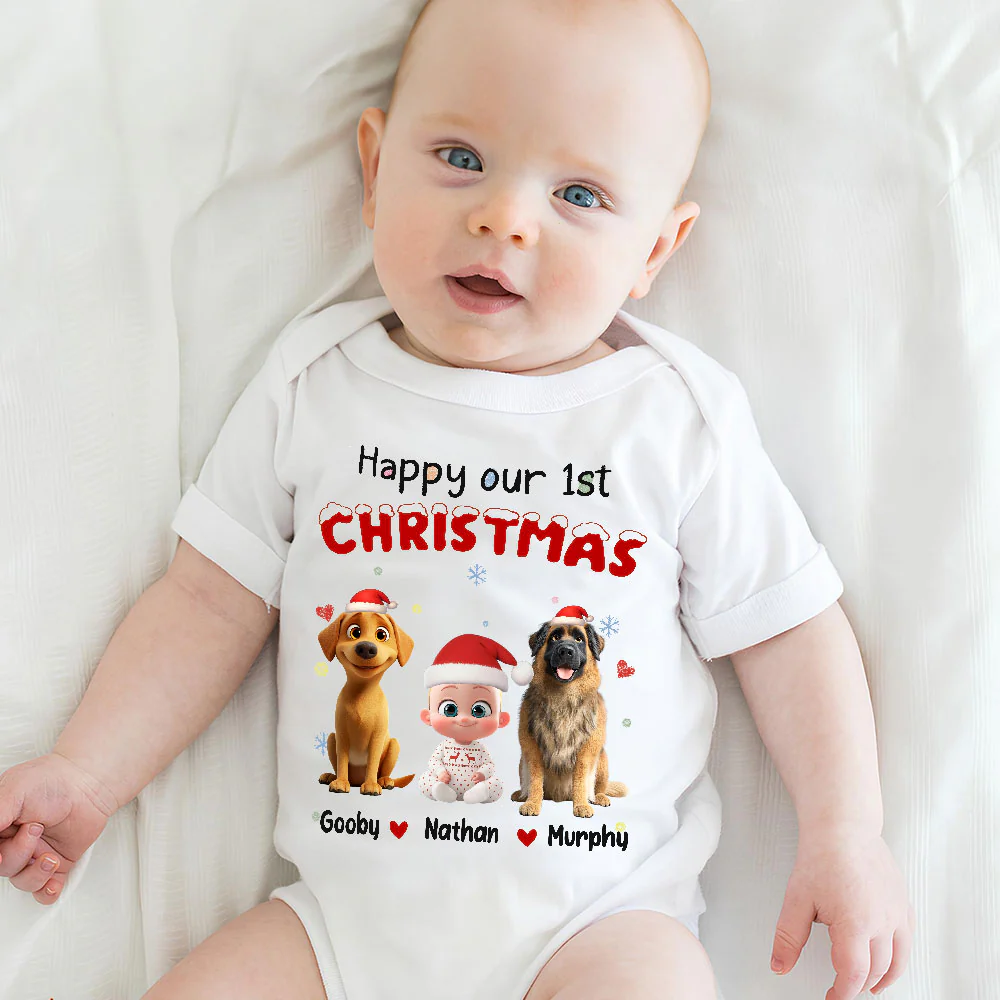 Our Christmas With New Friends - Personalized Custom Baby Onesie - Image 3