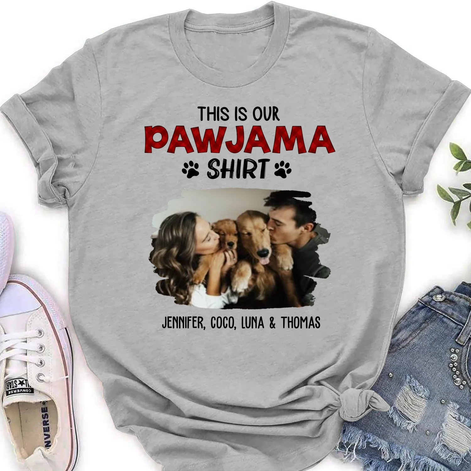 Our Pawjama Shirt New Style Photo - Personalized Custom Women's T-Shirt - Image 7