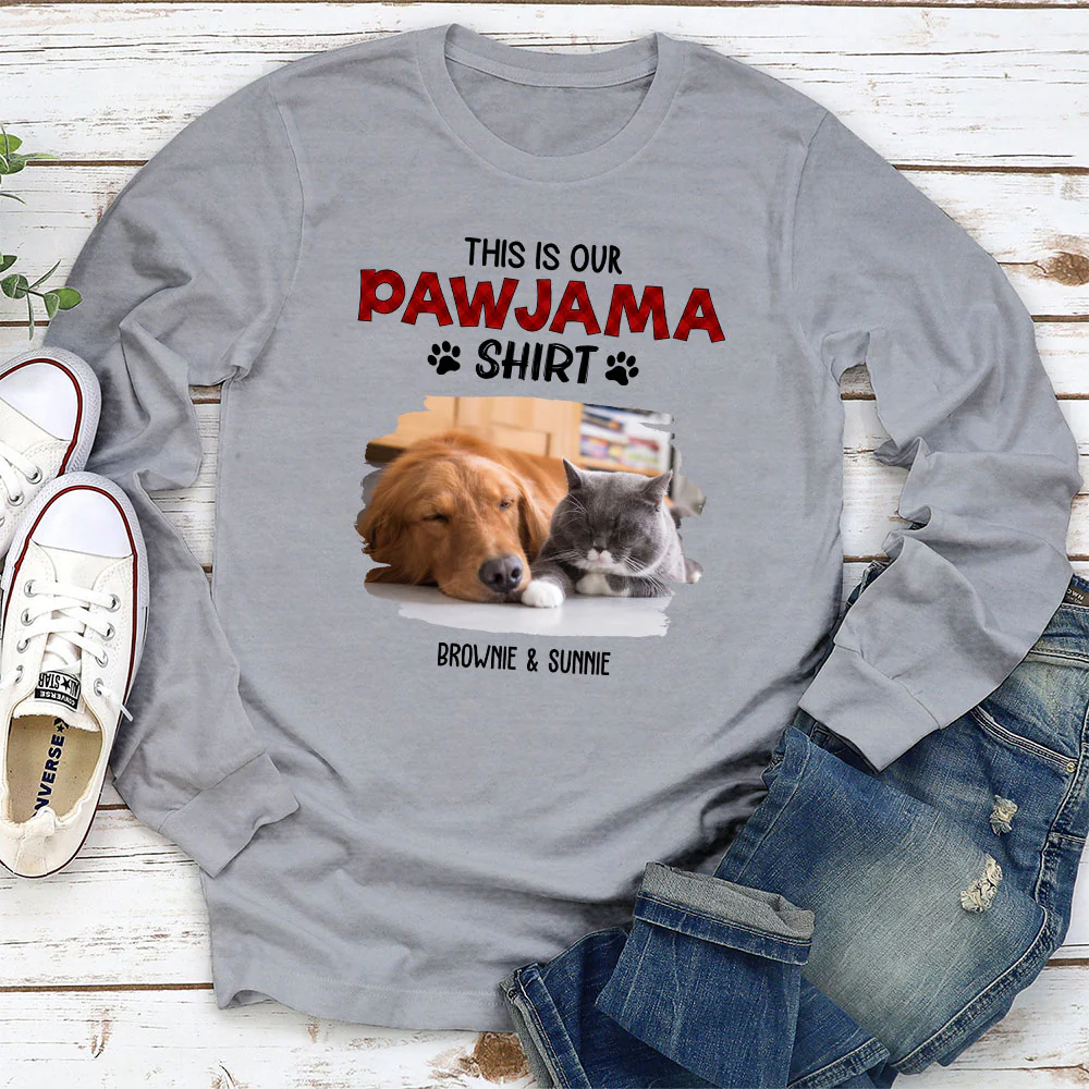 Our Pet Pawjama Shirt New Style Photo - Personalized Custom Long Sleeve T-Shirt - Image 2