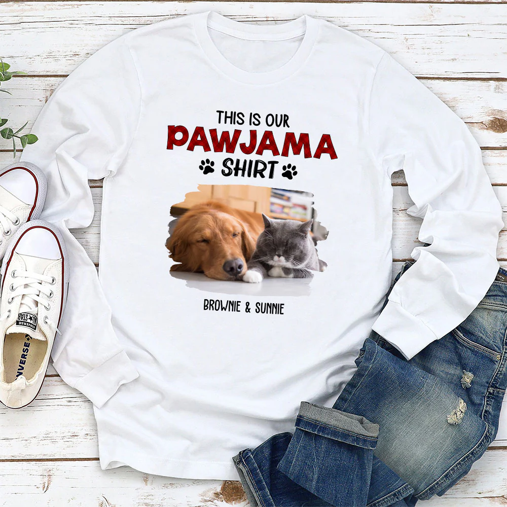 Our Pet Pawjama Shirt New Style Photo - Personalized Custom Long Sleeve T-Shirt - Image 3