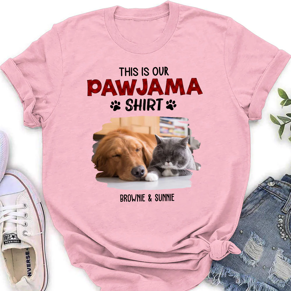 Our Pet Pawjama Shirt New Style Photo - Personalized Custom Women T-Shirt - Image 2