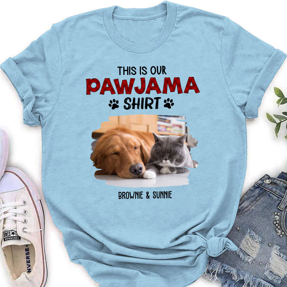 Our Pet Pawjama Shirt New Style Photo - Personalized Custom Women T-Shirt - Image 3