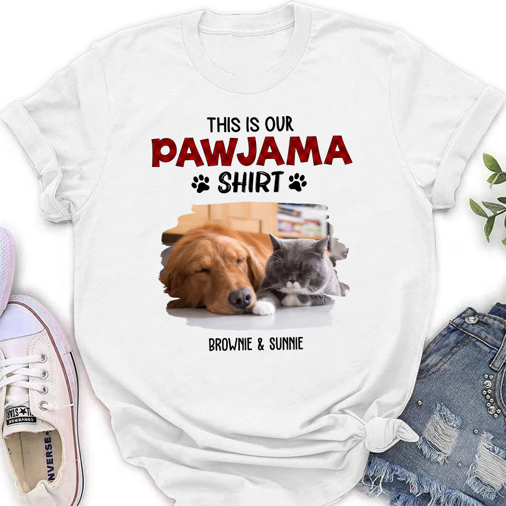 Our Pet Pawjama Shirt New Style Photo - Personalized Custom Women T-Shirt - Image 4