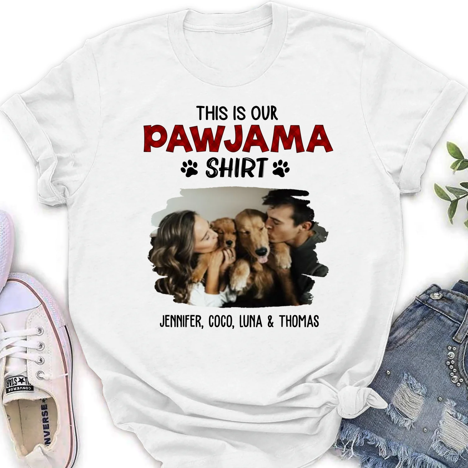 Our Pet Pawjama Shirt New Style Photo - Personalized Custom Women T-Shirt - Image 5