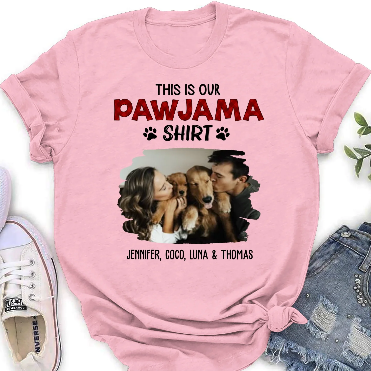 Our Pet Pawjama Shirt New Style Photo - Personalized Custom Women T-Shirt - Image 7