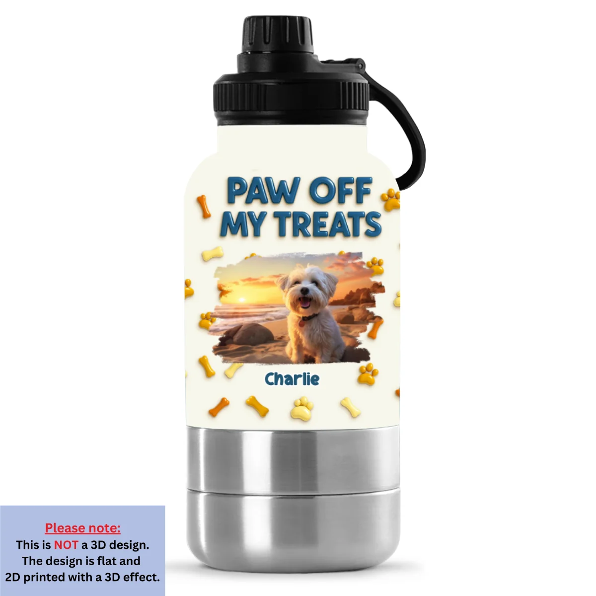 Paw Off My Treats Photo - Personalized Custom 30oz Water Bottle With Pet Bowl - Image 6