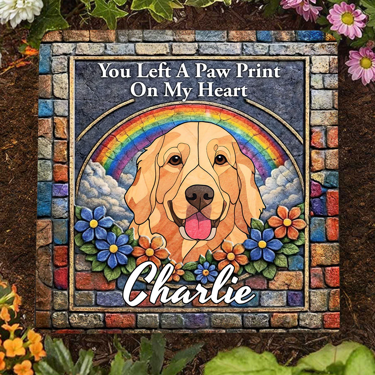 Paw Prints On My Heart - Personalized Custom Square Shaped Stone - Image 4