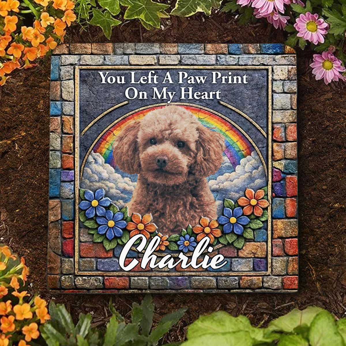 Paw Prints On My Heart Photo - Personalized Custom Square Shaped Stone