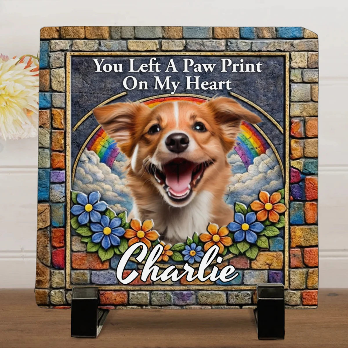 Paw Prints On My Heart Photo - Personalized Custom Square Shaped Stone - Image 3