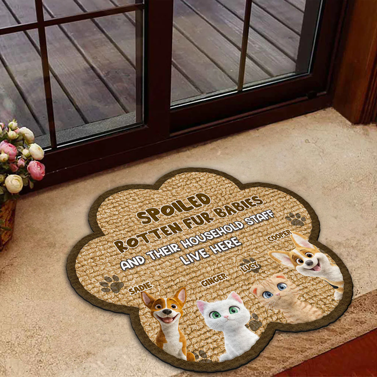 Paw Right Here With Us - Personalized Custom Doormat - Image 3