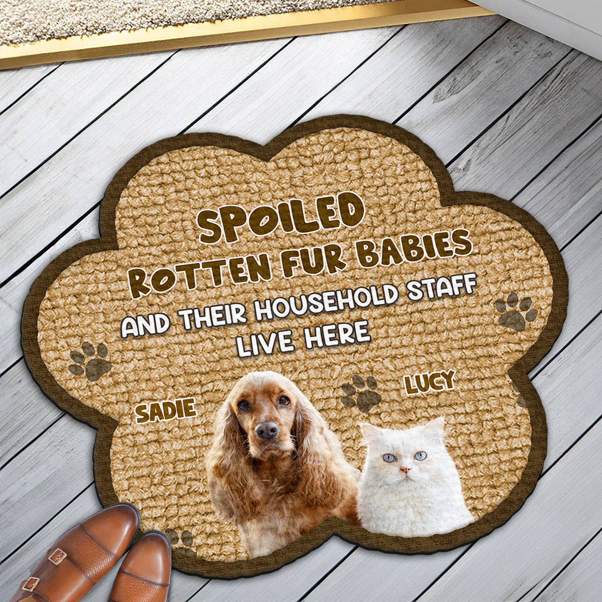 Paw Right Here With Us Photo - Personalized Custom Doormat