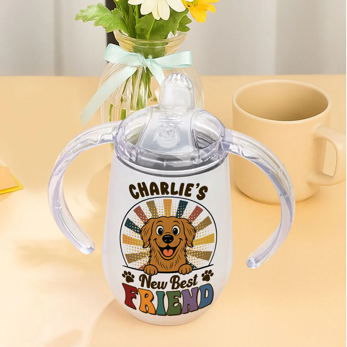 Pawfect Best Friend - Personalized Custom Sippy Cup With Handles - Image 4