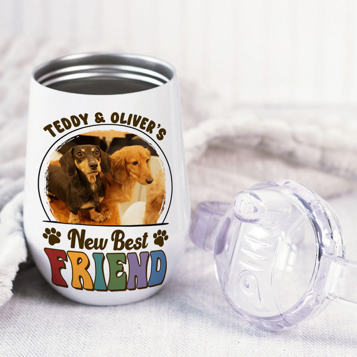 Pawfect Best Friend Photo - Personalized Custom Sippy Cup With Handles - Image 3