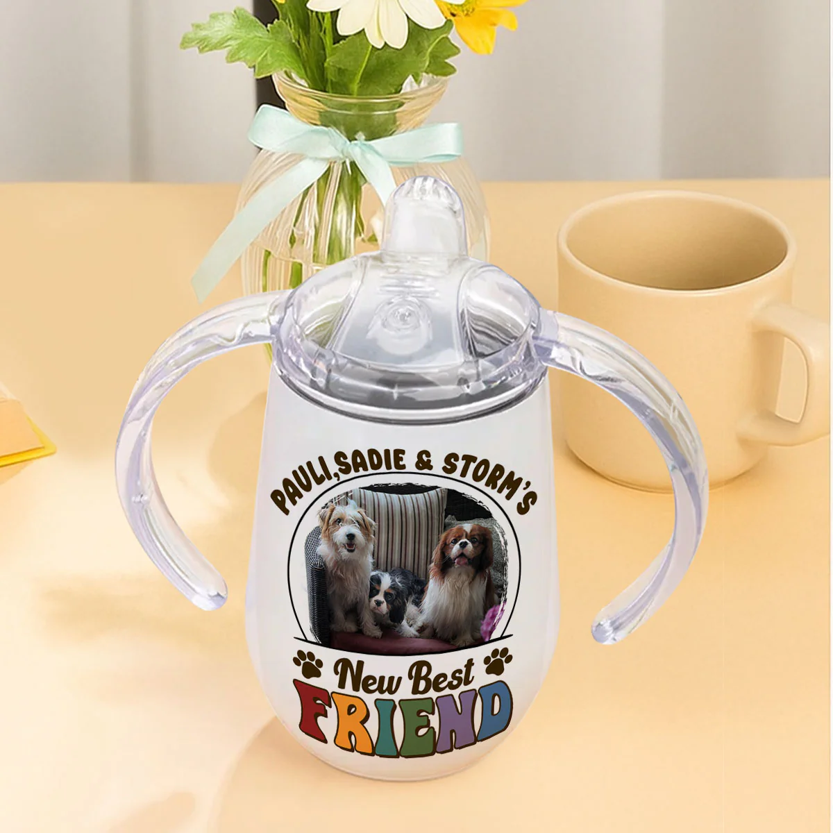 Pawfect Best Friend Photo - Personalized Custom Sippy Cup With Handles - Image 4